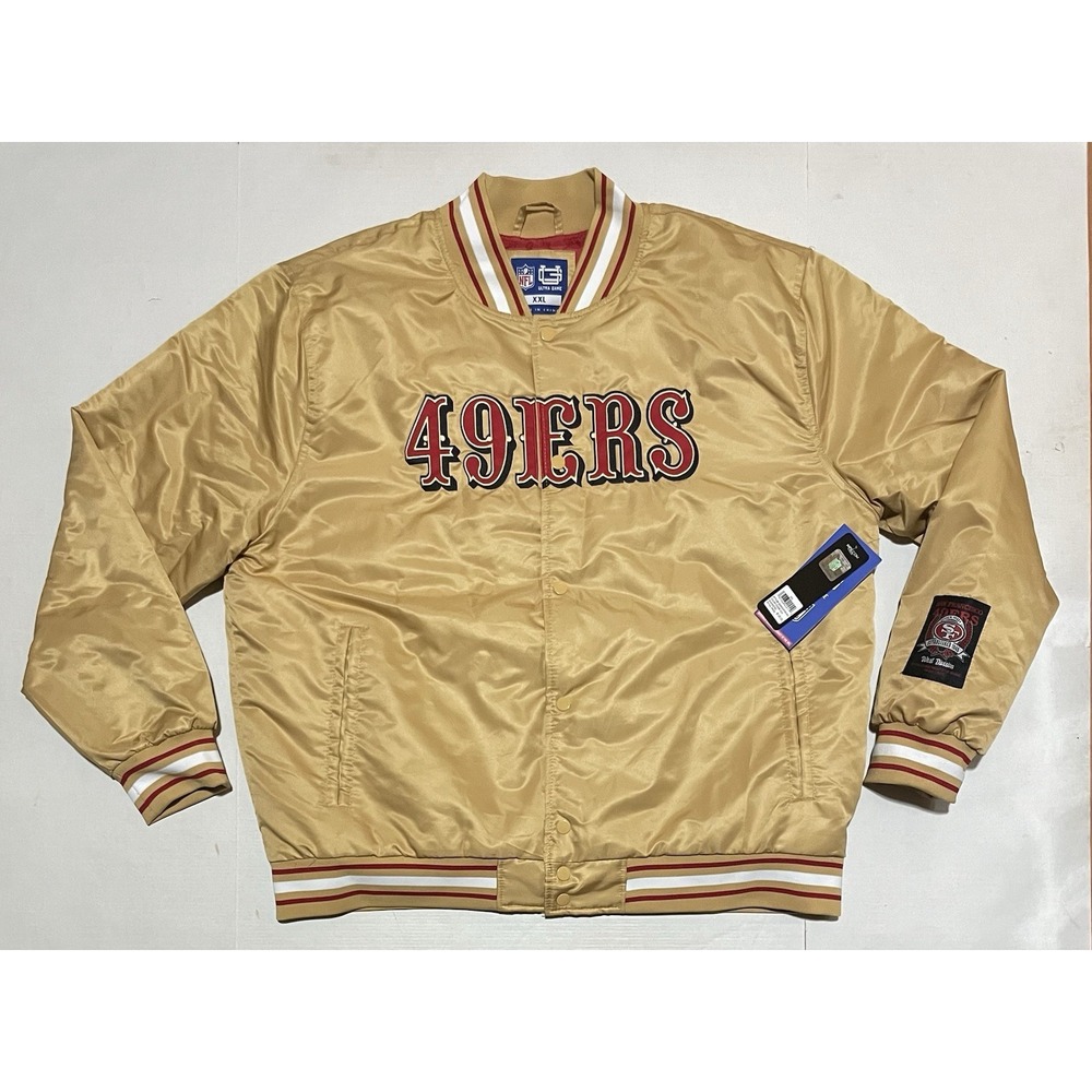 San Francisco 49ers NFL ULTRA GAME Puffer Satin Bomber Jacket Mens Gold Size XXL